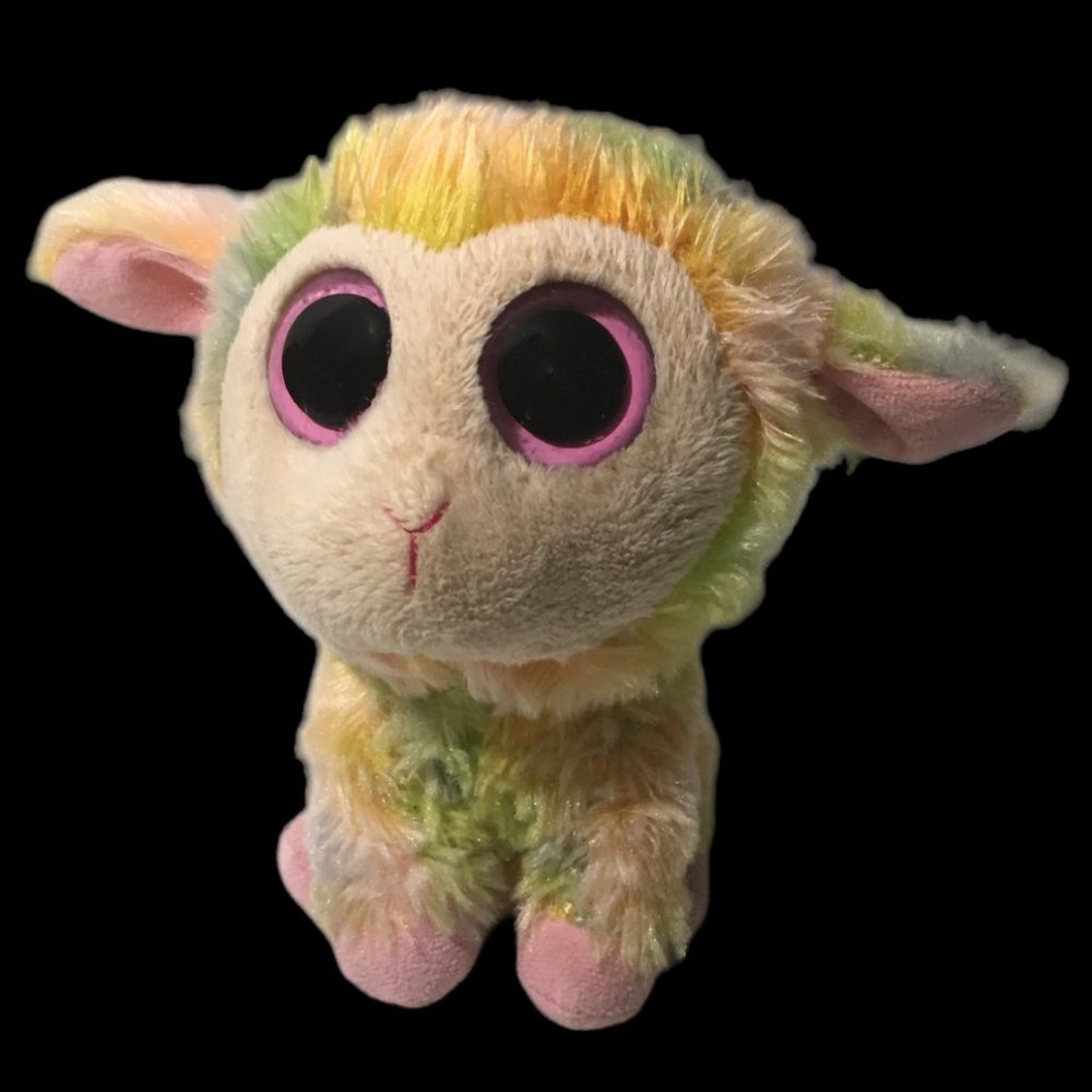 TY Beanie Boos Blossom Lamb Pastel Tie Dye Solid Pink Eyes Plush Stuffed No Tag